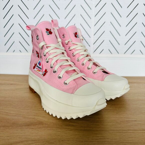 ⭐Converse Run Star Hike Hi 9 Mens Shoes Pink Red Roses Platform Sneakers A05192C - Picture 2 of 10